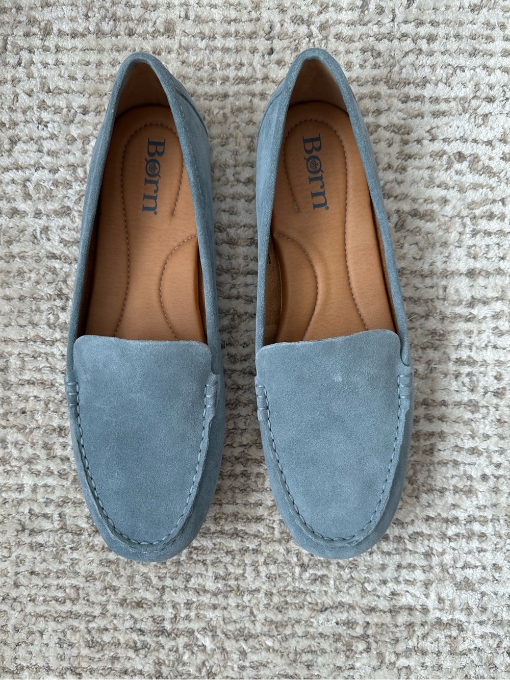 Born Axona Sky Blue Suede Driving Mocs Sz 10M NWOT